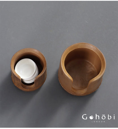 Gohobi Bamboo Woven Tea Cup Holder Basket – Zen Style Tea Set Storage Tube & Chopstick Basket