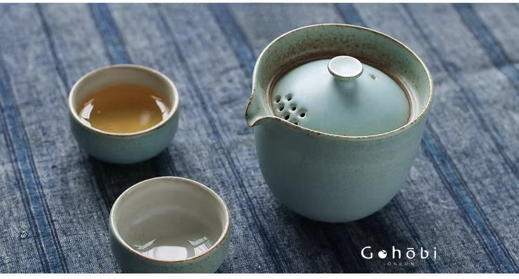 Gohobi Jingdezhen Ceramic Travel Gongfu Tea Set – One Pot Two Cups Portable Teapot Teacup Set
