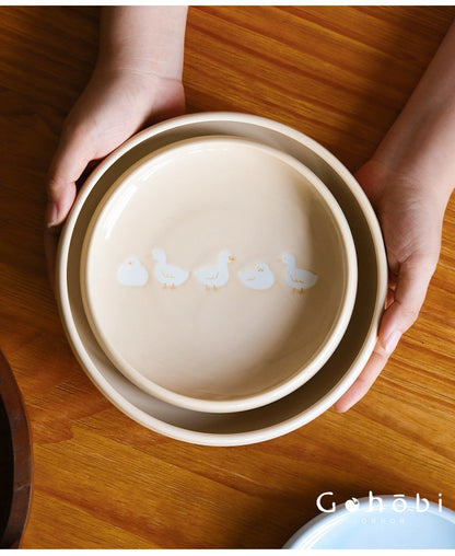 Gohobi White Duck Deep Plate – Cute Ceramic Curry and Dinner Plate [Made in Japan]