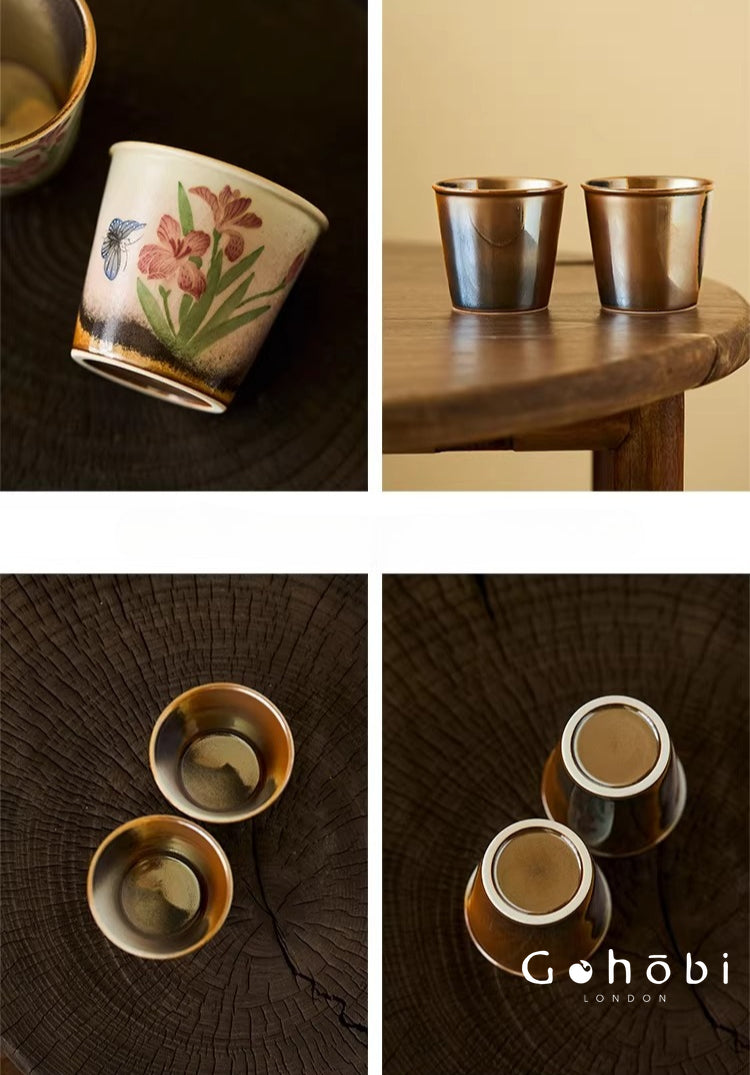 Gohobi Jingdezhen Hand-Painted Iris Teacup – Ceramic Gongfu Tea Master Cup Kiln Glaze