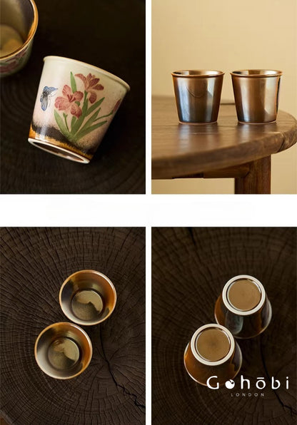 Gohobi Jingdezhen Hand-Painted Iris Teacup – Ceramic Gongfu Tea Master Cup Kiln Glaze