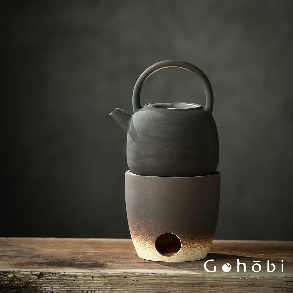 Gohobi Handmade Japanese White Mud Beam Teapot – Charcoal-Inspired Ceramic Kettle (750ml)