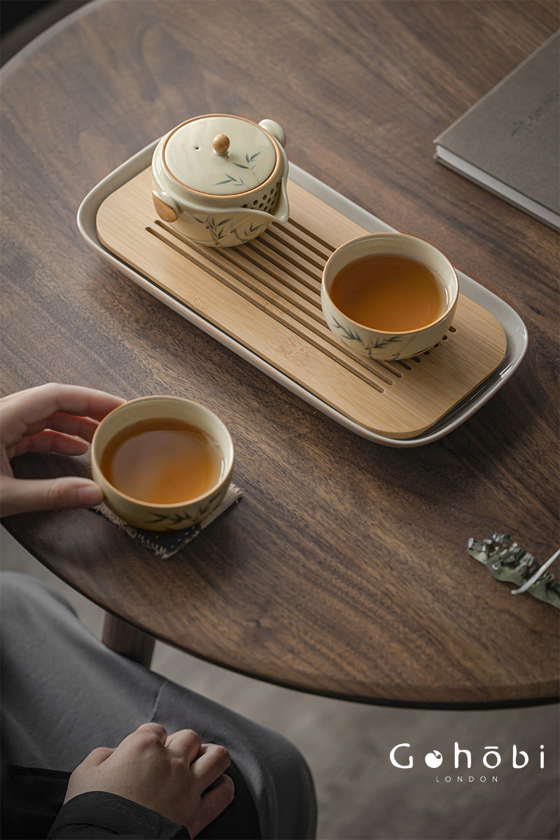 Gohobi Plant Ash Hand-Painted Travel Tea Set – Portable Gaiwan Set with Two Cups