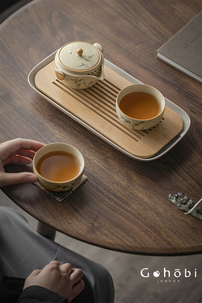 Gohobi Plant Ash Hand-Painted Travel Tea Set – Portable Gaiwan Set with Two Cups