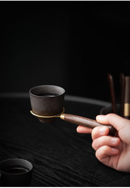 Gohobi Wooden Gongfu Tea Tools Set with Black Gold Holder