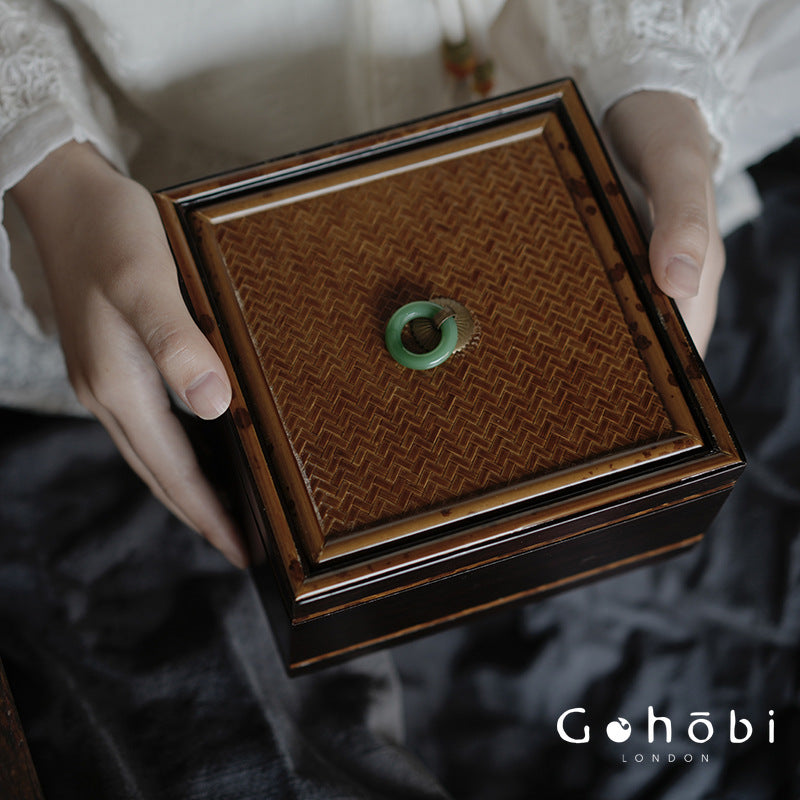 Gohobi Xiangfei Bamboo Storage Box – Embroidered Bamboo Jewellery and Sewing Storage Case