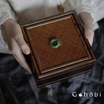 Gohobi Xiangfei Bamboo Storage Box – Embroidered Bamboo Jewellery and Sewing Storage Case