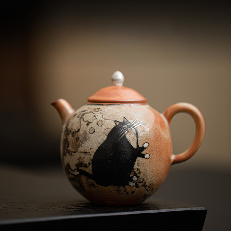 Gohobi Handmade Black Ink Hand-painted Cat Teapot 005