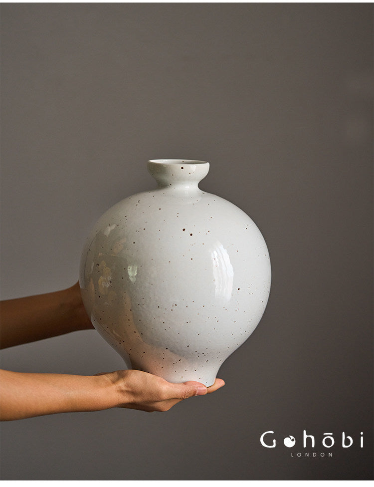 Gohobi Jingdezhen Handmade Ceramic Vase – Coarse Pottery Retro Spherical Flower Vase