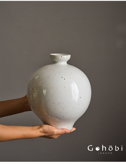Gohobi Jingdezhen Handmade Ceramic Vase – Coarse Pottery Retro Spherical Flower Vase