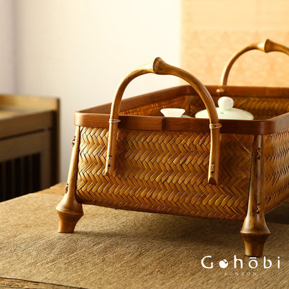 Gohobi Bamboo Woven Hand Basket – Handmade Snack, Fruit & Tea Set Storage Basket for Picnic or Home