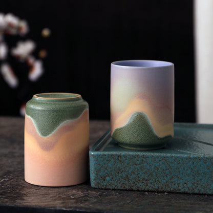 Gohobi Ceramic Japanese Style Green Pink Tea Cup Yunomi