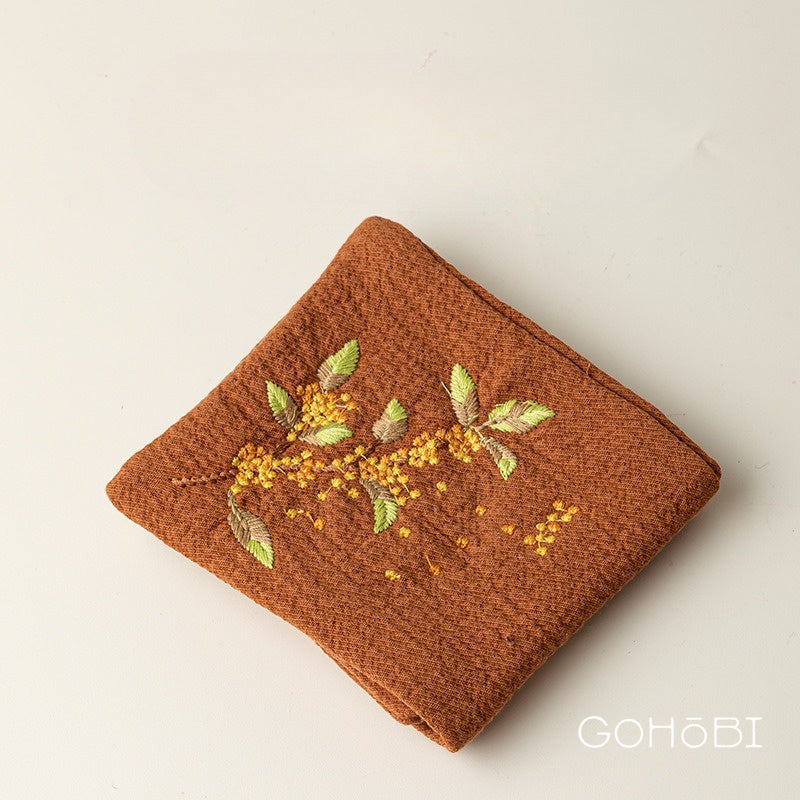 Embroidered tea towel household fabric tea party small square towel tea table towel rag new Chinese absorbent pot towel tea cloth