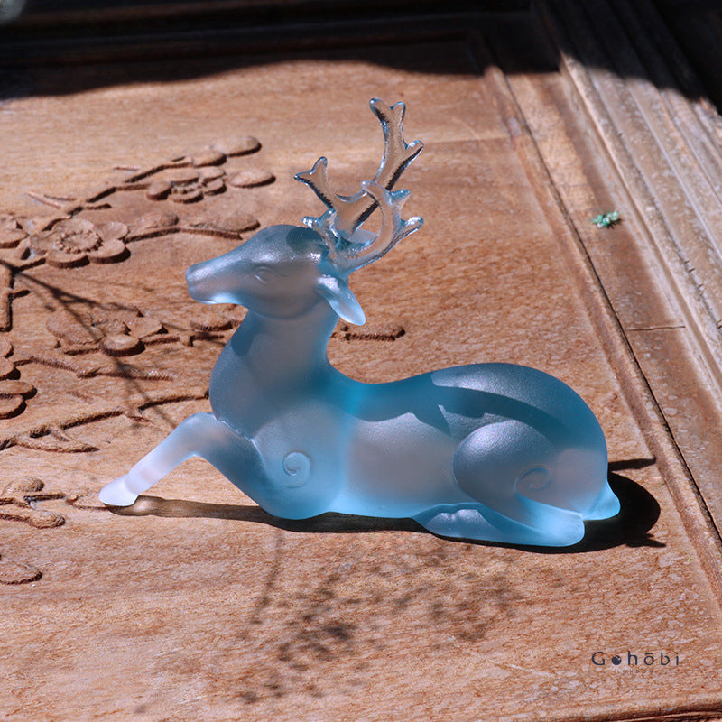 Gohobi Pate de Verre Deer Shaped Coloured Glass Ornament Pen Holder Paperweight