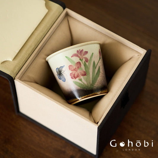 Gohobi Jingdezhen Hand-Painted Iris Teacup – Ceramic Gongfu Tea Master Cup Kiln Glaze