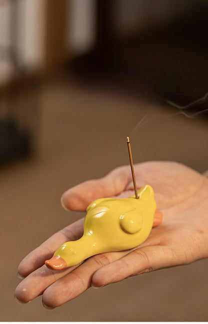 Gohobi Handmade Ceramic Lying Duck Ornament Incense Holder