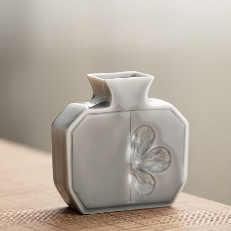 Gohobi Japanese Style Ikebana Ice Grey and Green Vase