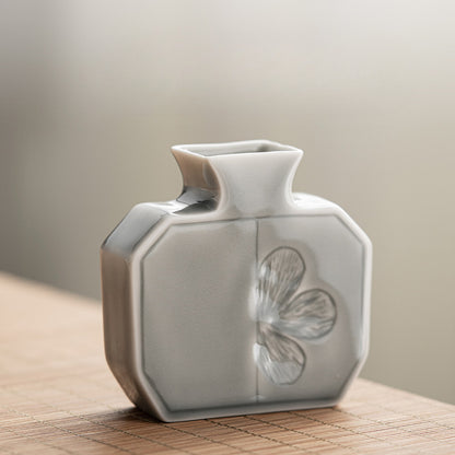 Gohobi Japanese Style Ikebana Ice Grey and Green Vase