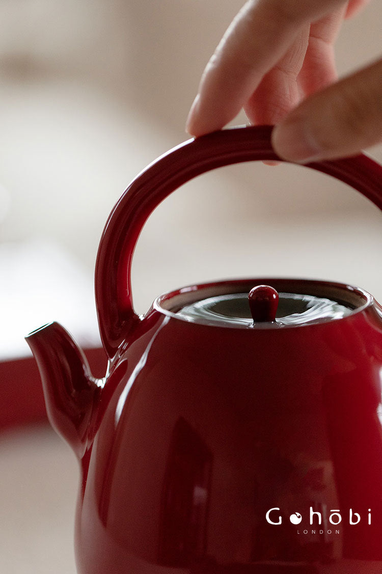 Gohobi Ochre Dream Red Fireplace Teapot – Japanese-Style Coarse Pottery Rattan Beam Kettle