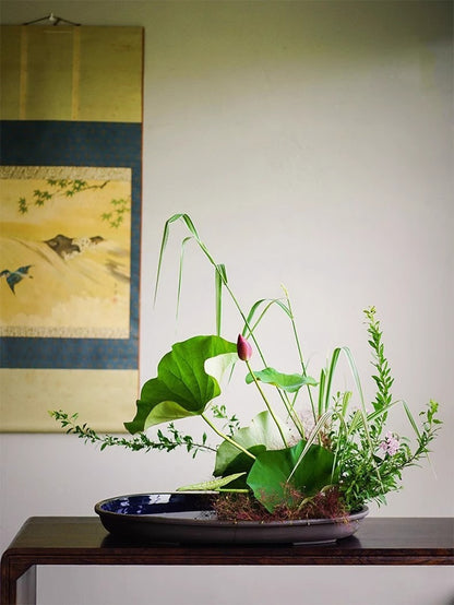 Gohobi Extra Large Oval Ikebana Bowl – Japanese Ceramic Flower Arrangement Vessel