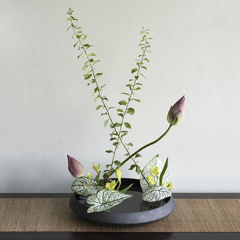 ohobi Frosted Ceramic Ikebana Bowl – Large Zen Flower Arrangement Water Plate