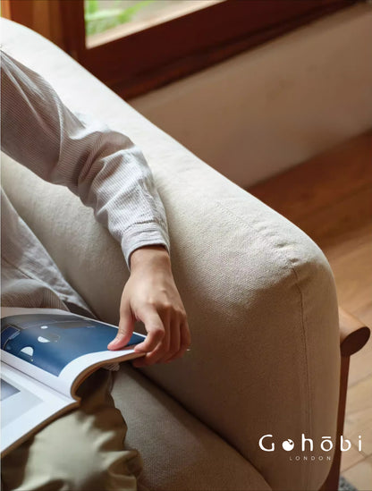 Gohobi Nordic Solid Wood Fabric Sofa – Handmade Double Sofa for Living Room or Small Apartment | FSC Certified Furniture