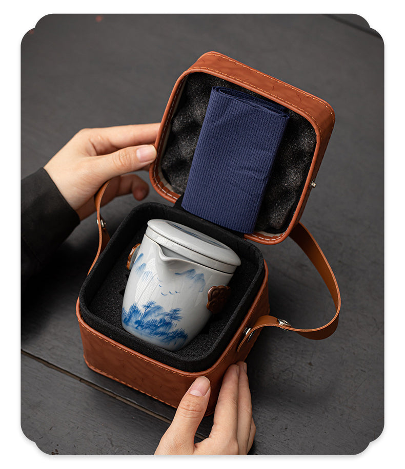 Gohobi Hand-painted Travel Teapot Gaiwan Set