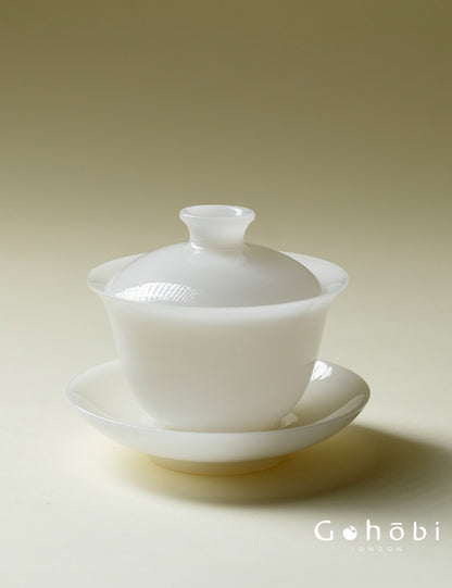 Gohobi Ice Jade Porcelain Gaiwan – Three-Piece Chinese White Porcelain Tea Bowl