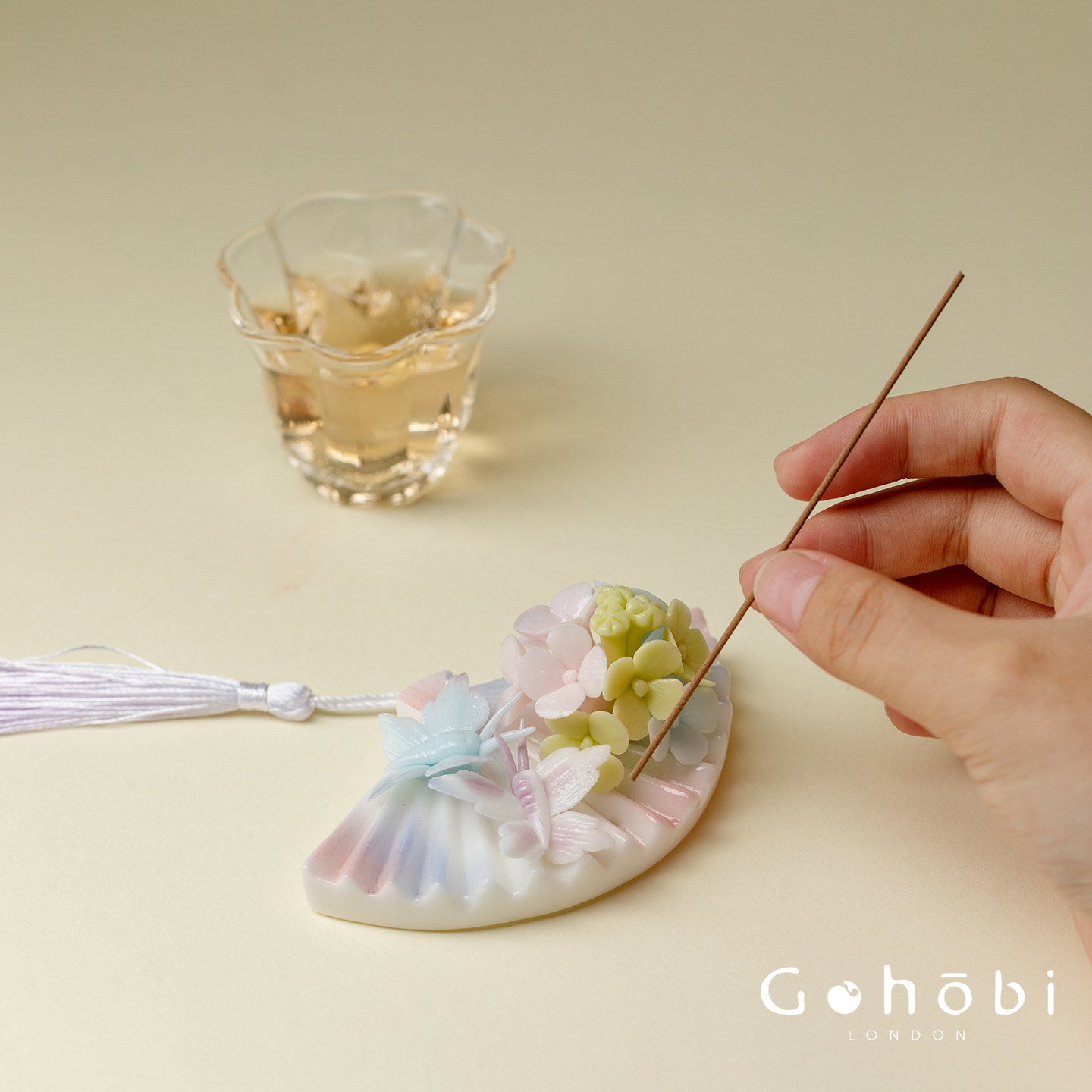 Gohobi Handmade Floral Incense Holder 008 - Jade Fan