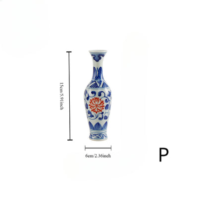 Gohobi Hand-painted Blue and White Porcelain Vase (Red Flowers)