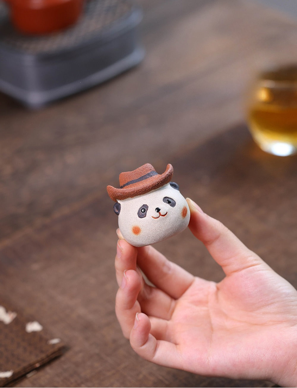 Gohobi Yixing Purple Clay Giant Panda Tea Pet – Handmade Tea Table Ornament
