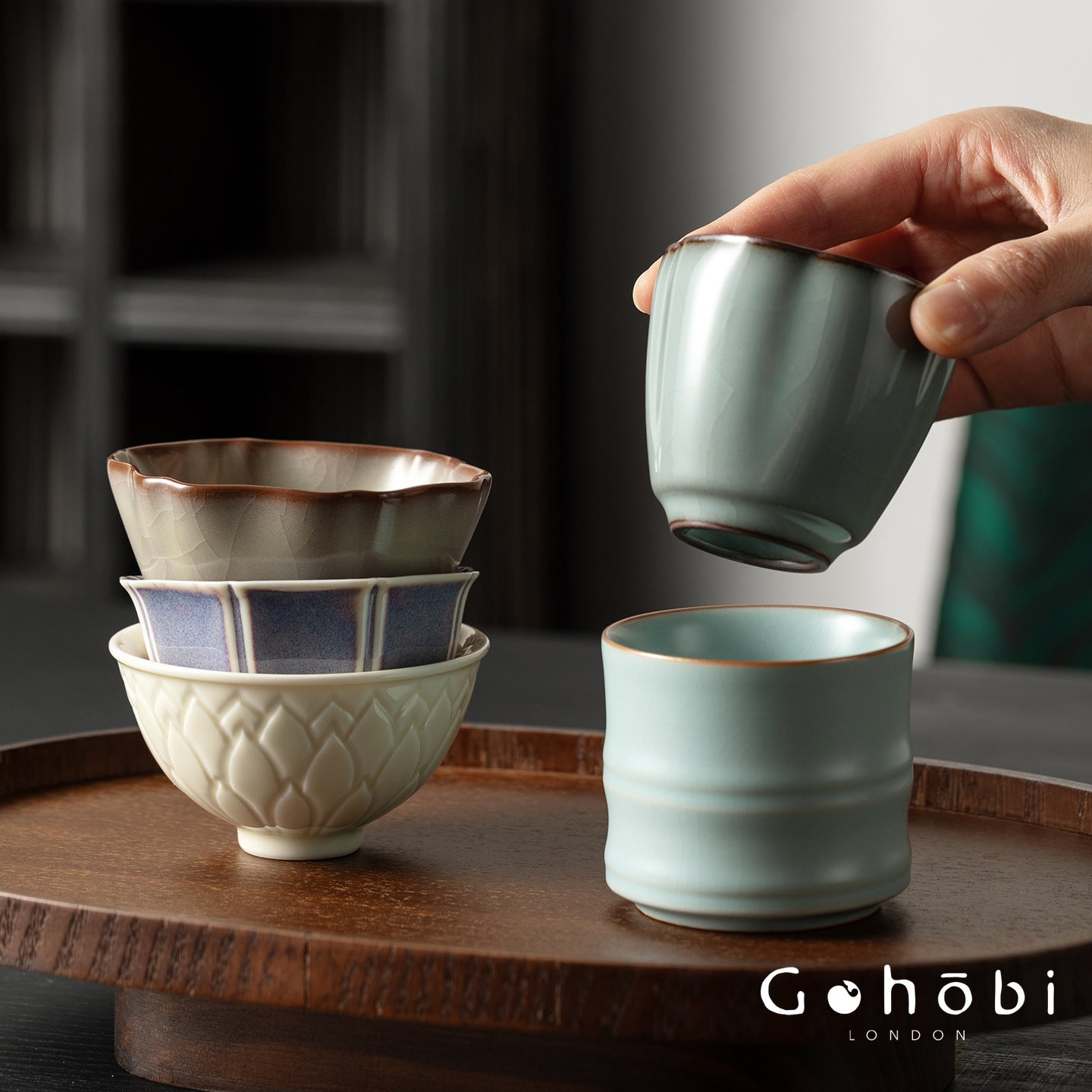 Gohobi Handmade Five Famous Kilns Gongfu Tea Set – One Teapot & Four Cups Gift Set