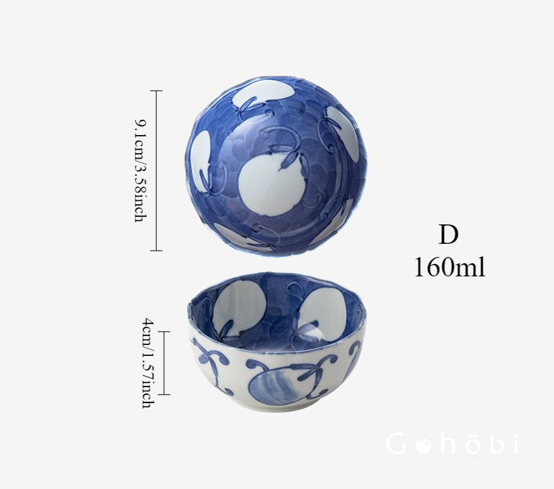 Gohobi Japanese Hosami Yaki Blue & White Small Bowl Set [Made in Japan] – Six-Piece Gift Box