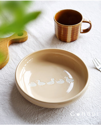 Gohobi White Duck Deep Plate – Cute Ceramic Curry and Dinner Plate [Made in Japan]