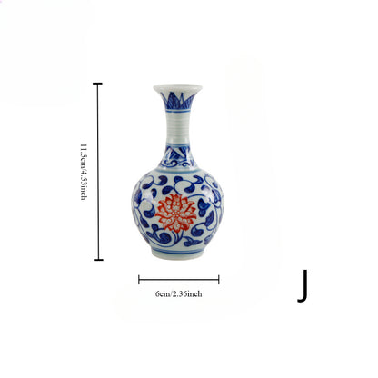 Gohobi Hand-painted Blue and White Porcelain Vase (Red Flowers)