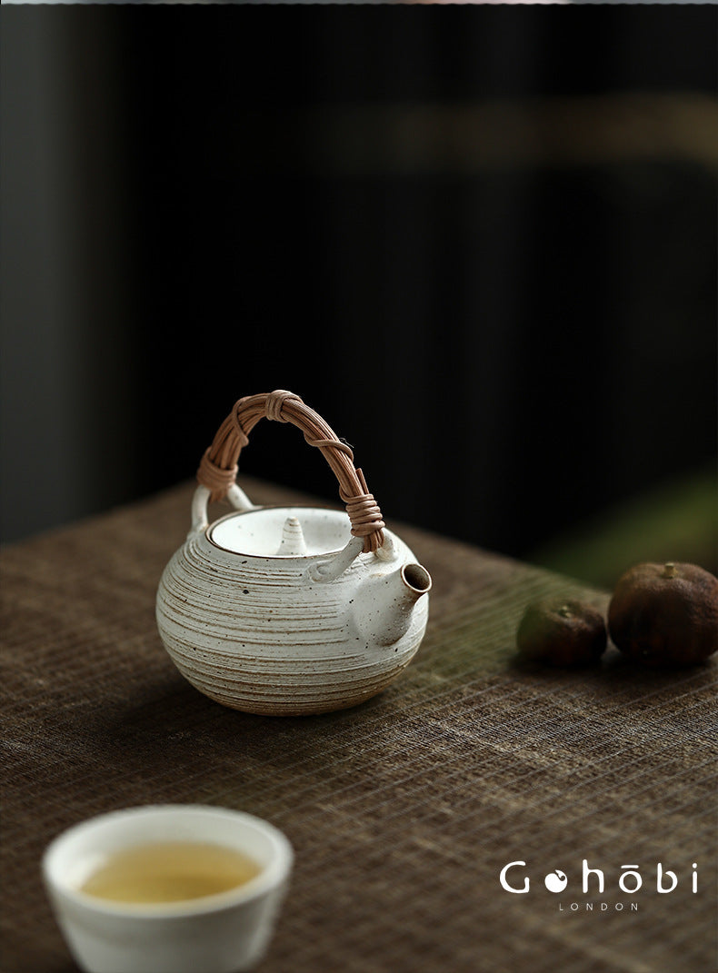 Gohobi Insect-Eaten Shino Handmade Teapot – Japanese Retro Wabi-Sabi Beam Pot (300–400ml)