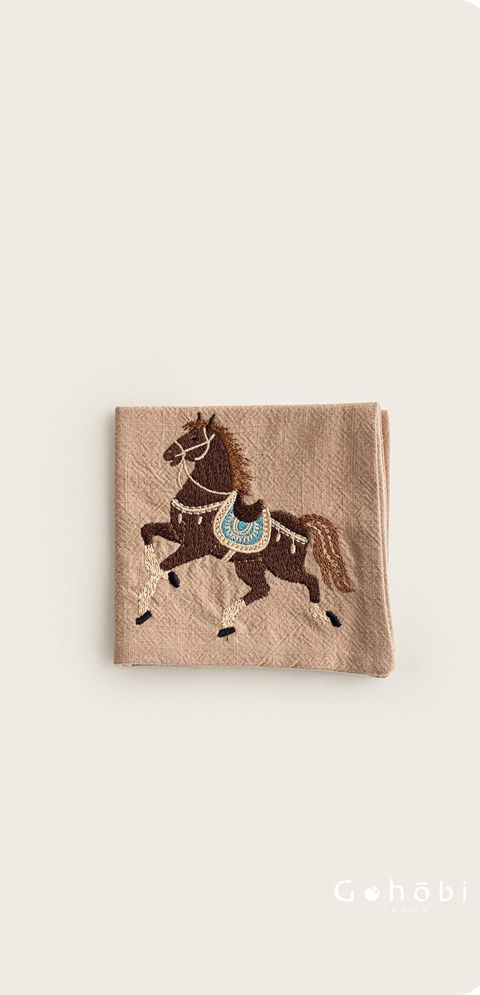 Gohobi Cotton Linen Embroidered Horse Tea Towel – Thick Absorbent Square Tea Cloth