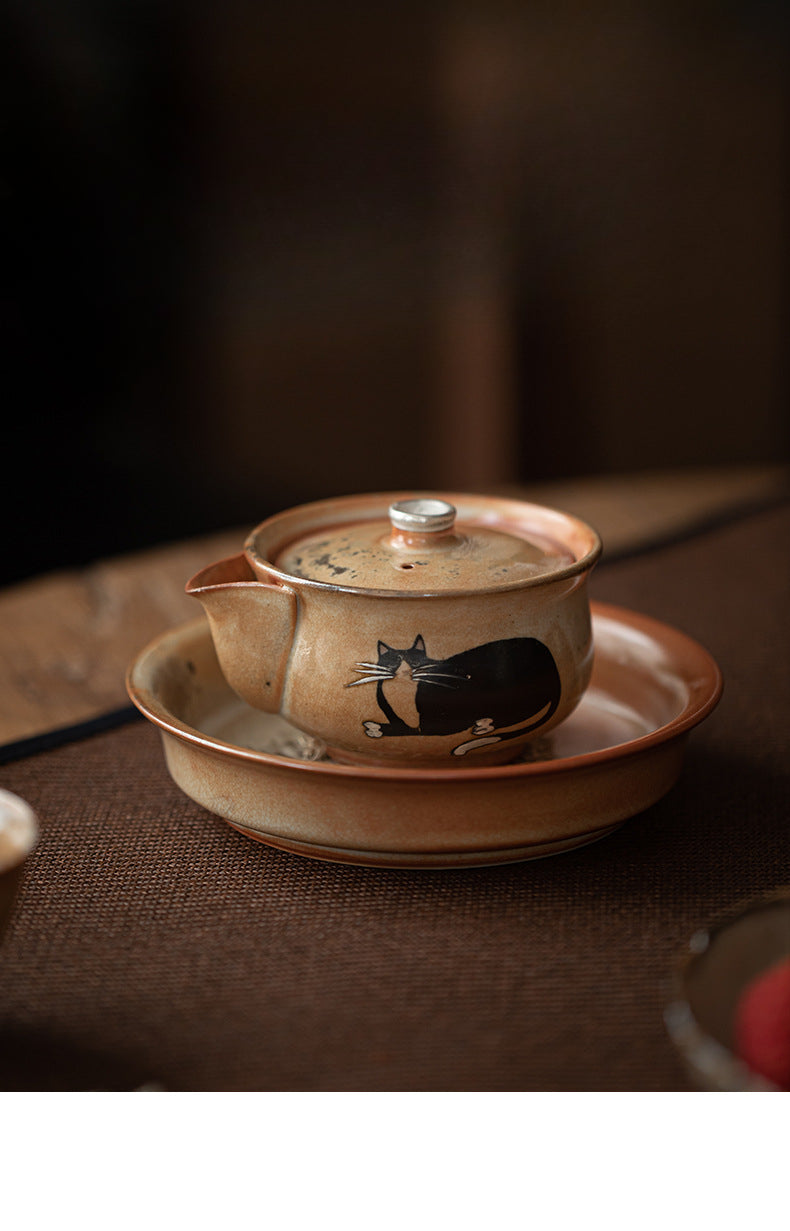 Gohobi Handmade Black Ink Hand-painted Cat Gaiwan 009  Hohin Teapot