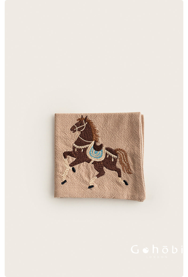 Gohobi Cotton Linen Embroidered Horse Tea Towel – Thick Absorbent Square Tea Cloth