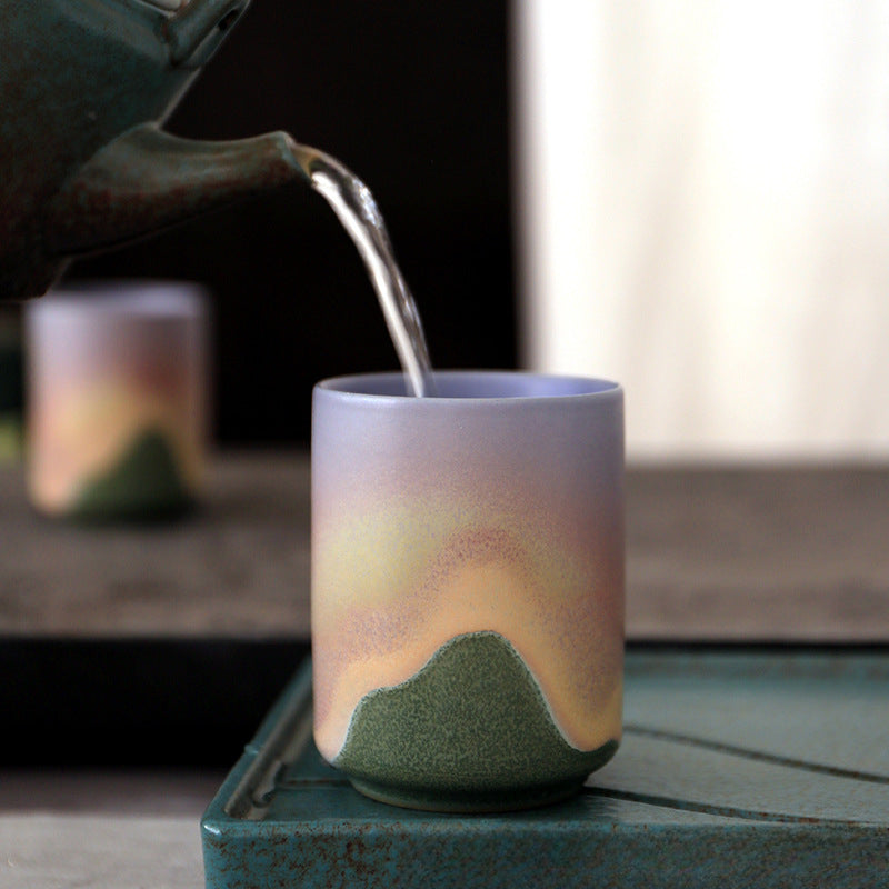 Gohobi Ceramic Japanese Style Green Pink Tea Cup Yunomi