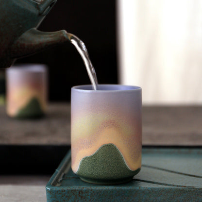 Gohobi Ceramic Japanese Style Green Pink Tea Cup Yunomi