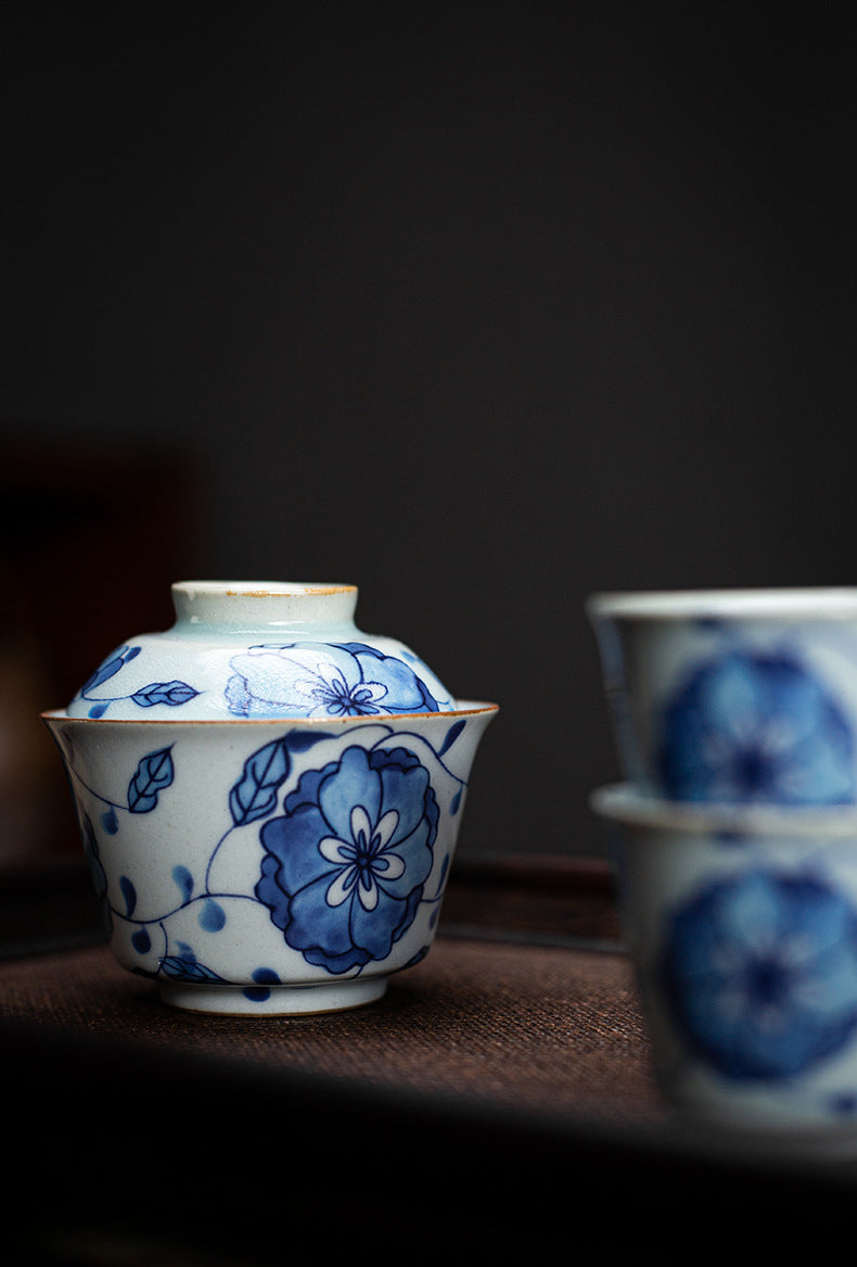Gohobi Blue and White Lotus Gaiwan Three-Piece Set