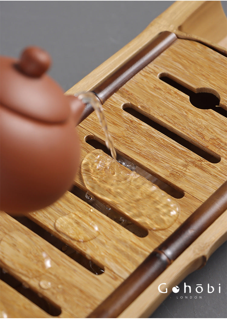 Gohobi Natural Old Bamboo Tea Tray – Water Storage Kung Fu Tea Tray Portable Wet Tea Table