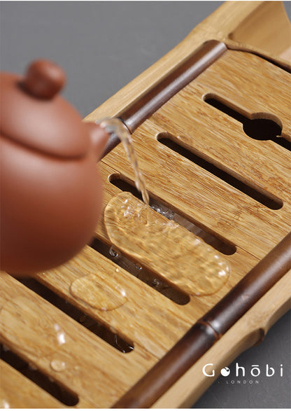 Gohobi Natural Old Bamboo Tea Tray – Water Storage Kung Fu Tea Tray Portable Wet Tea Table