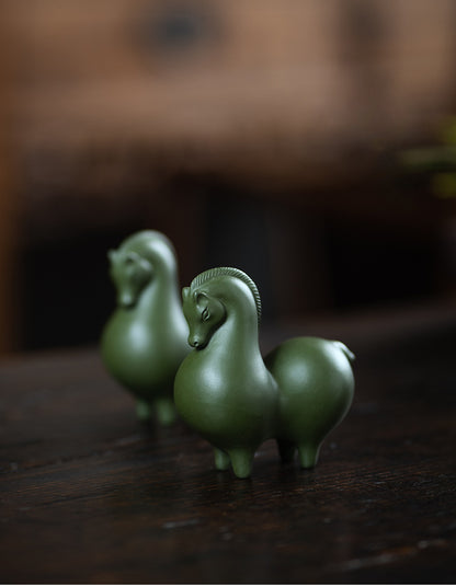 Gohobi Handmade Ceramic YiXing Clay Green Horse Ornament Tea pet