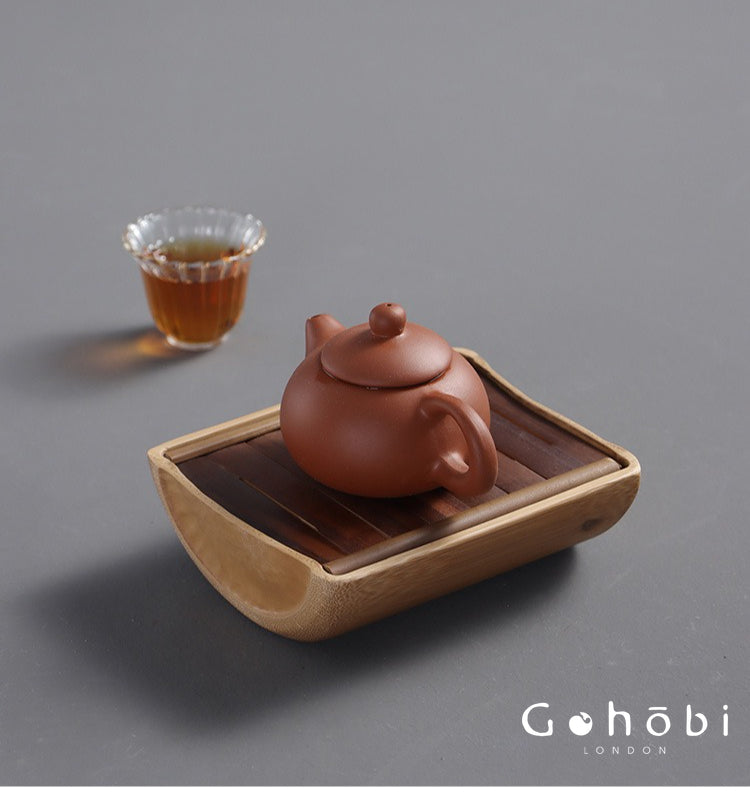 Gohobi Natural Old Bamboo Tea Tray – Water Storage Kung Fu Tea Tray Portable Wet Tea Table