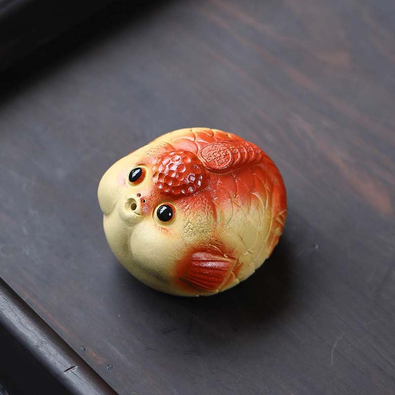 Gohobi Handmade Ceramic YiXing Clay Goldfish Ornament Tea pet