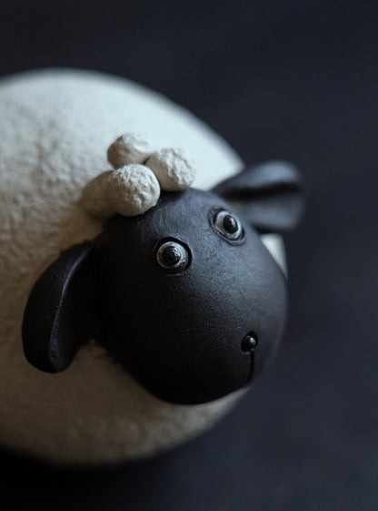 Gohobi Handmade Ceramic YiXing Clay White and Black Sheep Ornament Tea pet