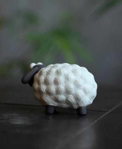 Gohobi Handmade Ceramic YiXing Clay White and Black Sheep Ornament Tea pet