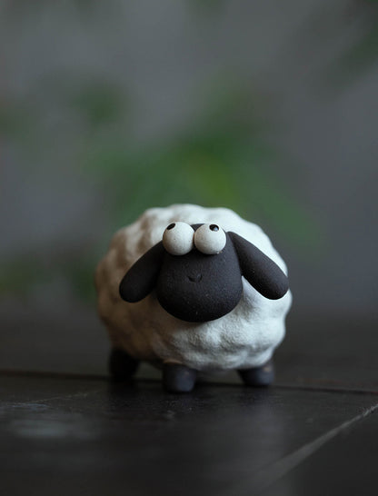 Gohobi Handmade Ceramic YiXing Clay White and Black Sheep Ornament Tea pet